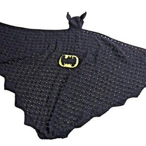Handmade Crocheted Batman Cape Kids Blanket Costume Homemade Bat Man Logo Afghan